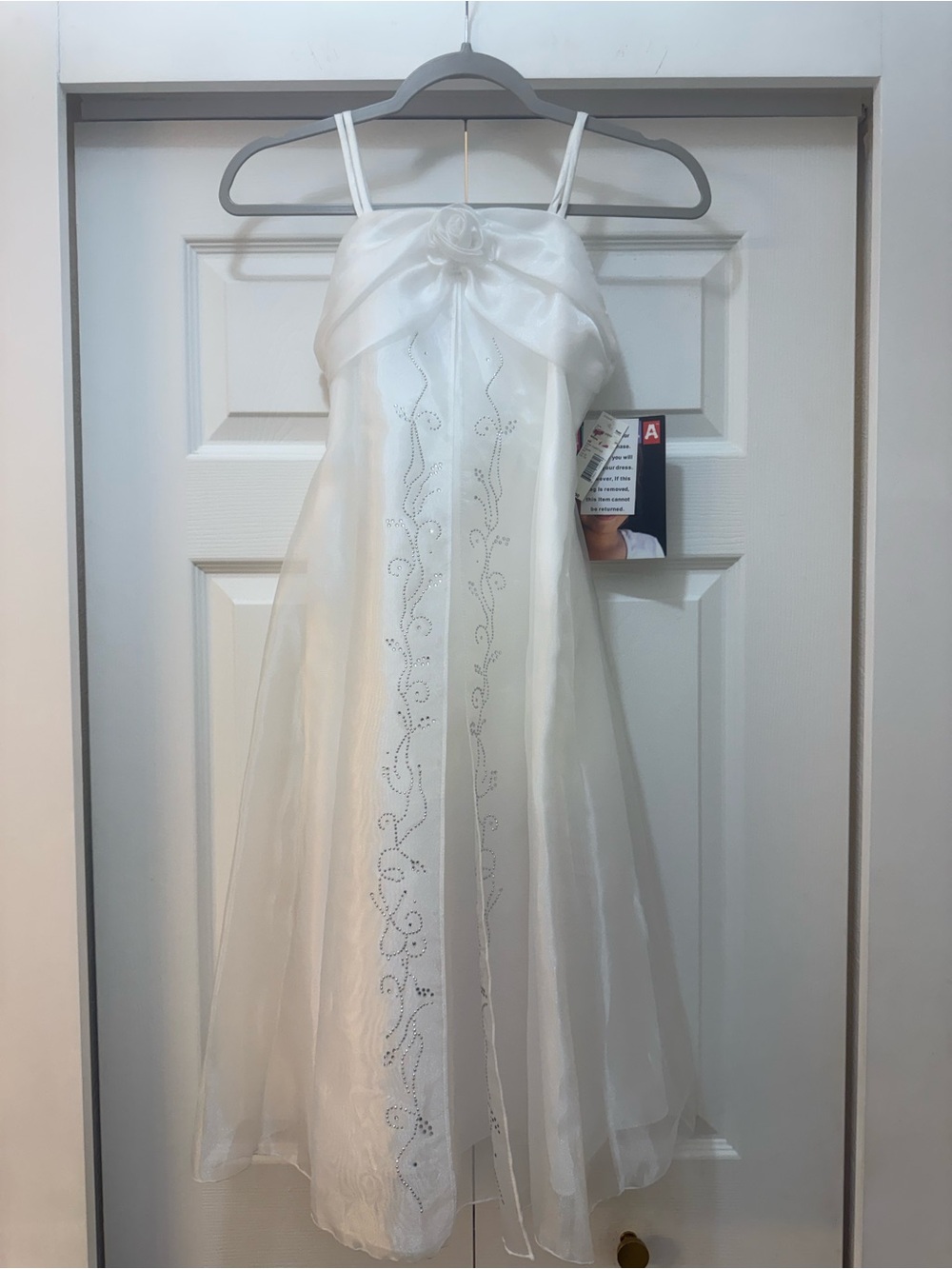 Girls White Organza Flower-Accent Dress Communion